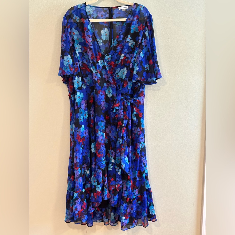 Calvin Klein Floral Midi Dress - Blue and Red